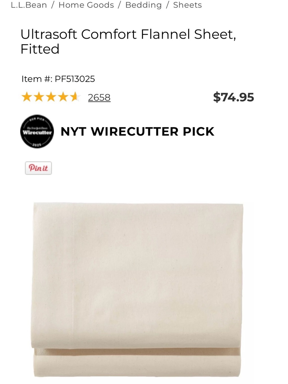 L.L.Bean Cal King Fitted Thick Flannel Sheet in Natural MSRP $74.95